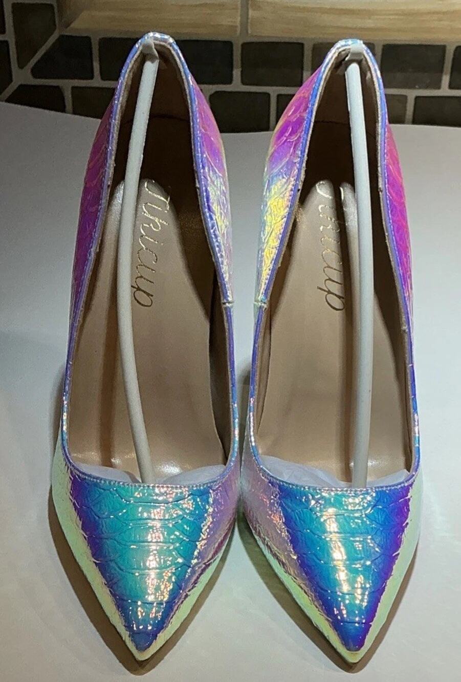 Iridescent 5” Stilettos Crocodile Embossed Pointed Toe Pumps Wedding Partyw